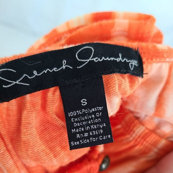 French Laundry Blouse Orange Tie Dye Front Tie Lace Accent Top 3/4 Sleeves Sz SM - Picture 8 of 9